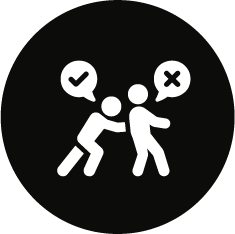 circle with cross over three exclamation points